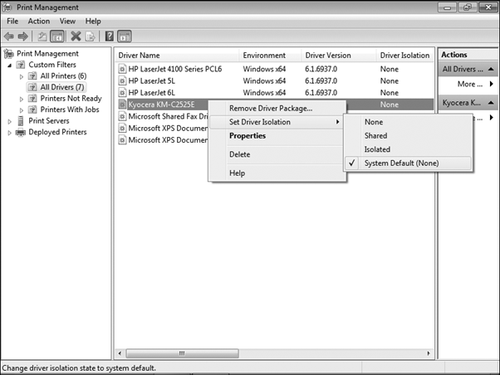 Gestion des imprimantes à l'aide de la gestion de l'impression (partie 2) – Configuration du mode d'isolement du pilote d'imprimante – Windows 7

 – Serveur d&rsquo;impression