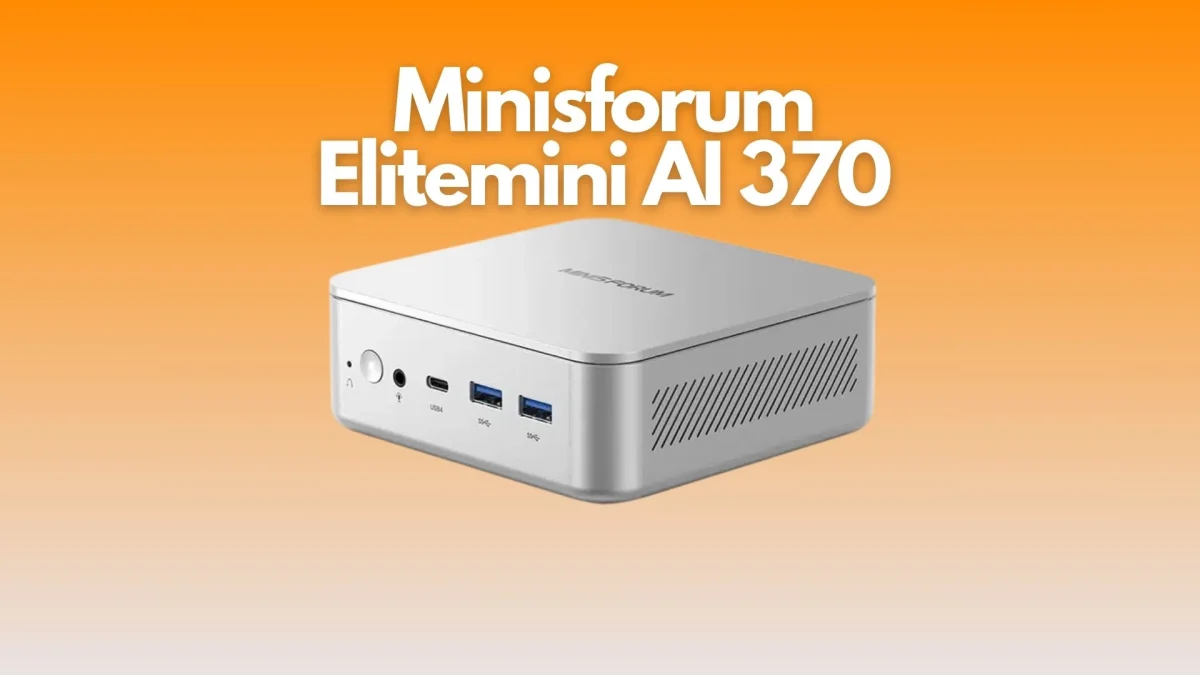 Mini PC Minisforum EliteMini AI370 avec processeur AMD Ryzen AI 9 HX 370, design compact et performances élevées pour la création et l'IA.